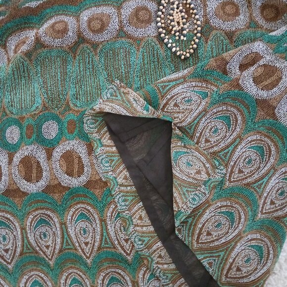 EUC Women's Rafaella Brown Sleeveless Beaded Bohemian Style Top Green Beige Sz L - Picture 5 of 9